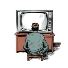 Person binge-watching tv late into the night isolated on white background, hand drawn, png
 - obrazy, fototapety, plakaty