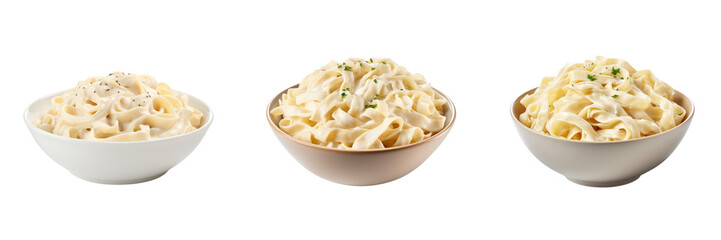 Set Of A bowl of fettuccini alfredo isolated on A Transparent Background 