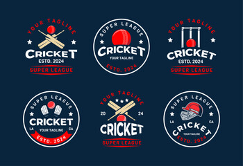 Set of cricket Logo sign badge. Cricket logo with shield background vector design collection - obrazy, fototapety, plakaty