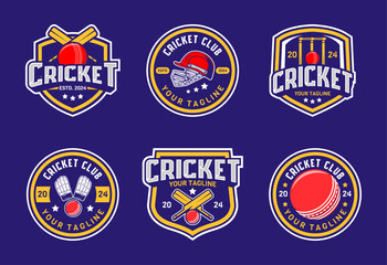 Set of cricket Logo sign badge. Cricket logo with shield background vector design collection