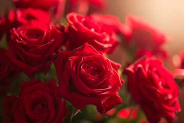 Soft Glow of Morning: Red Roses in First Light