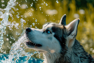 Liquid Harmony: Husky's Close Encounter with Flowing Water