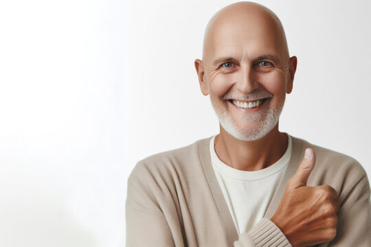 Studio portrait of a happy cancer patient against a solid white background. ai generative