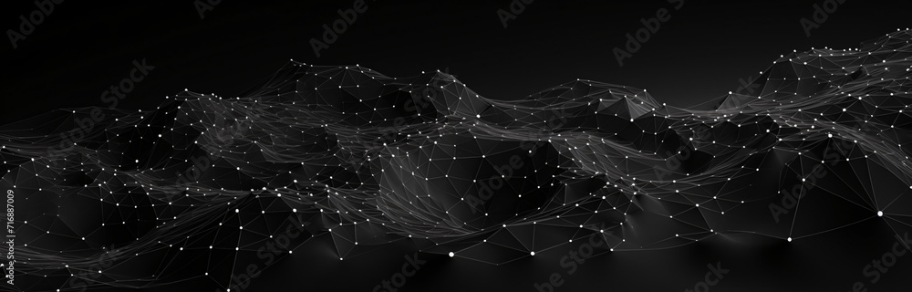 Poster abstract map of network of dots black and white, in the style of wavy resin sheets, octane render