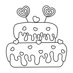 Linear outline of a delicious cake isolated on a transparent background. Coloring page for children. Design of linear art. Soft line. Print it out and bring it to life with color. Vector illustration