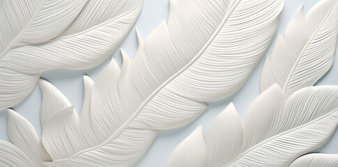 a white and tan background, with a tropical leaf pattern, in the style of contour line, light black and gray, extruded design, luminous colors, punctured canvases, soft-edged, carving