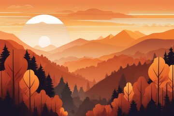 Paisagem em aquarela de uma floresta temperada ao por do sol, gerado com IA (Playgrond AI)
