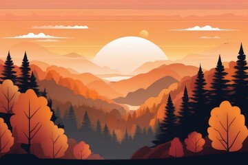 Paisagem em aquarela de uma floresta temperada ao por do sol, gerado com IA (Playgrond AI)