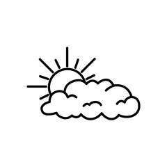 Cloud and sun outline icon. Editable stroke. 