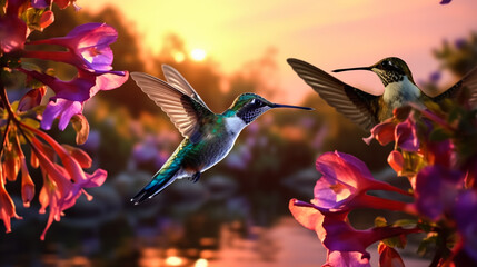  image of a hummingbird, displaying its fine details against a blurred natural setting,Generative AI