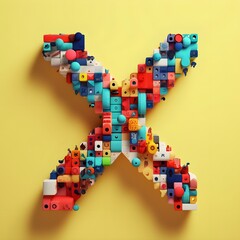 alphabet letter X colorful puzzle box style isolated