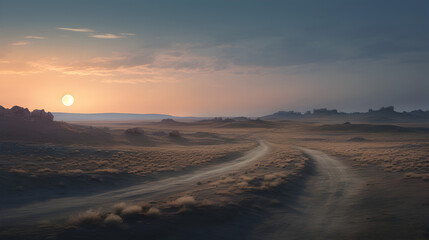 Fototapeta na wymiar Long and winding road going from left UHD wallpaper,, Sand dunes by the sea Pro Photo 