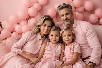 A Family's Heartwarming Celebration, Filled with Smiles, Hugs, and Shared Pink Elegance