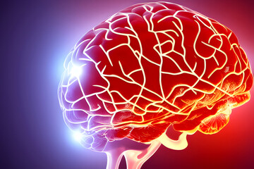 Illustration of a realistic close-up of the human brain showing firing neurons and nerve extensions, cells in a vein, concept of National Doctors Day