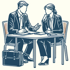 Explore the realm of business creativity with this captivating image. Professionals seated at a table, exchanging ideas through speech bubbles. An engaging business concept illustration