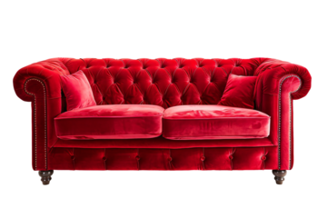 Red sofa ,modern and minimal furniture,Chair home decoration burgundy, isolated on white and transparent background