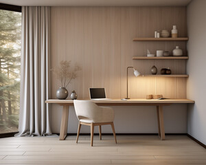 Bungalow Style Home Office Mockup, 3D Mockup Render, Interior Design