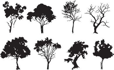 Set Trees. Hand drawn vector illustration	