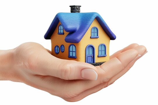 Clipart 3D toy house in hand Floating isolated on transparent background on White Background