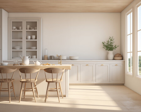 Cape Cod Style and Cozy Kitchen 3D Mockup Render