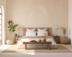 Fototapeta na wymiar Colonial Style and Cozy Bedroom 3D Mockup Render