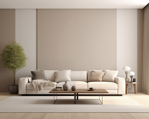 Contemporary Style and Cozy Living Room 3D Mockup Render
