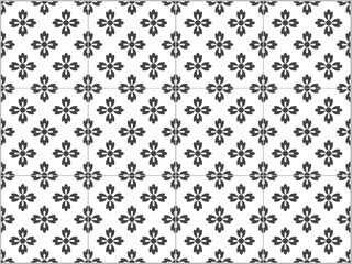 Ceramic Tiles. Hydraulic Portuguese ceramic design. Floral decorative ornament. EPS Illustration. Black and white image. 