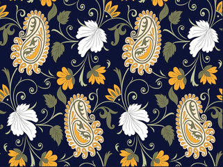 traditional paisley pattern on navy background