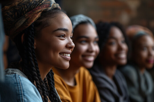 Smiling group of diverse women in casual attire. Generative AI image