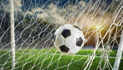 Fototapeta premium soccer ball in goal net,european championship