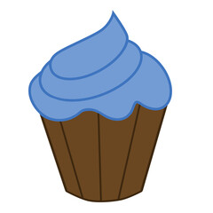 Doodle cupcake illustration simple and cute dessert icon with brown and blue color that can be used for social media, sticker, icon, decoration , e.t.c