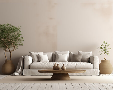 Greece Style Living Room Mockup, 3D Mockup Render, Interior Design