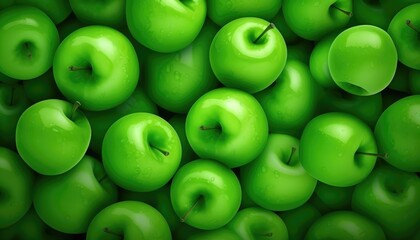 Abstract realistic green apples background - obrazy, fototapety, plakaty