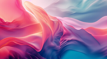 Flowing fabrics in pink and blue colors gradient background.