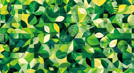  vibrant pattern of green and yellow leaves on green background. ecology concept