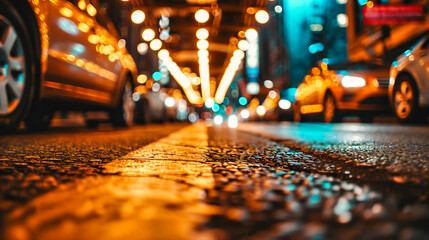 Urban Nightscape: Blurred Street Lights Creating an Abstract, Vibrant City Atmosphere