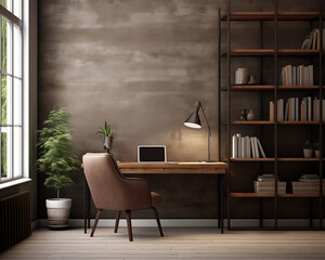 Industrial Style Home Office Mockup, 3D Mockup Render, Interior Design