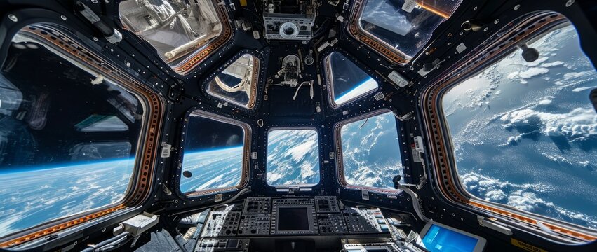 International Space Station in Earth orbit, interior view from inside Generative AI