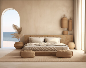 Mediterranean Style Bedroom Mockup, 3D Mockup Render, Interior Design
