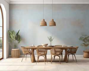 Mediterranean Style Dining Room Mockup, 3D Mockup Render, Interior Design