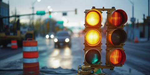 traffic lights traffic control road repair Generative AI - obrazy, fototapety, plakaty