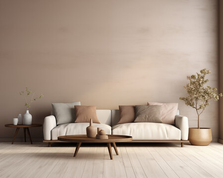 Mid-Century Style Living Room Mockup, 3D Mockup Render, Interior Design