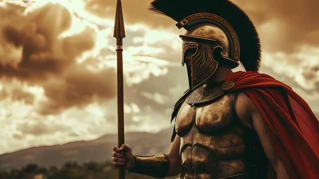 Roman Spartan Military Figure. Armor and Spear Equipped