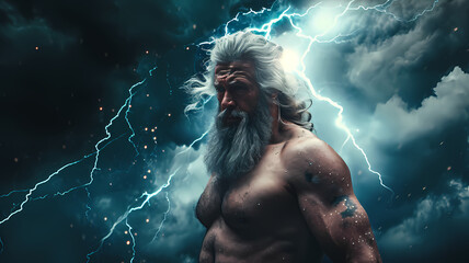 Zeus God of Thunder. Legendary Ruler of the Greek Mythology Pantheon - obrazy, fototapety, plakaty