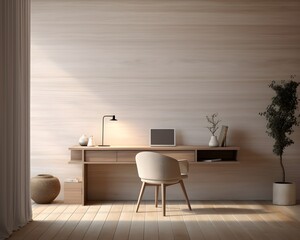 Nordic Style Home Office Mockup, 3D Mockup Render, Interior Design