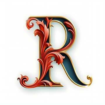 alphabet letter R carving style isolated on white background