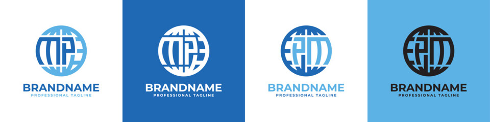 Letter MP and PM Globe Logo Set, suitable for any business with MP or PM initials.