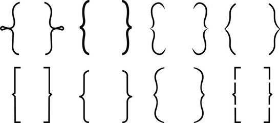 braces or curly brackets icon set, Black bracket . vector of Text brackets design. Icons vintage typography symbol. Thin signs of typography symbol. Pixel perfect, Hand drawn braces, punctuation mark. © Rabia