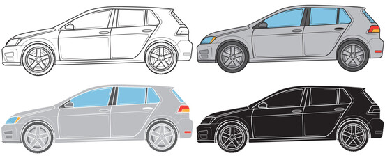 Set of Realistic car in profile. Vector illustration.