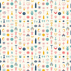 Interfaith collaboration symbols seamless pattern. Gift wrapping, wallpaper, background. National Day of Prayer